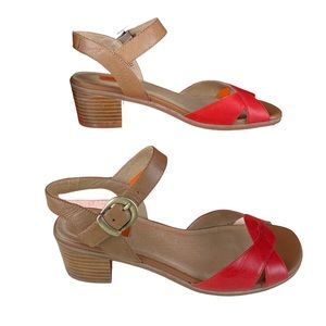 Miz Mooz Noreen Block 2” Heel Red Leather Sandals